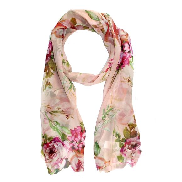 Dolce & Gabbana Floral Printed luxury lightweight silk scarf Shawl Pink Multi - Picture 8 of 11